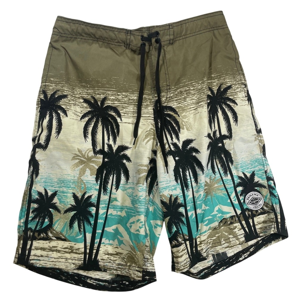 Panama Jack Board Shorts Mens Green Palm Tree Tropical Swim Trunks Medium